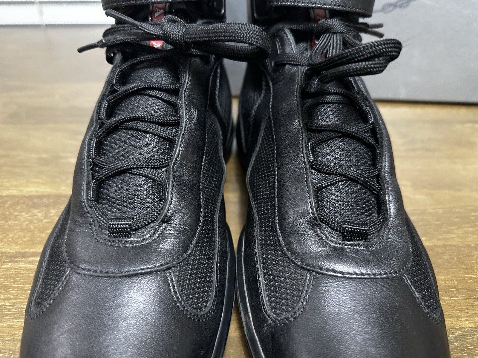Prada America’s Cup High Top Black Leather And Mesh Sneakers Size 10 image 6