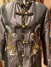 Vintage Embroidered 100 Silk Chinese Jacket w/ Frog Closures, Phoenix Motifs, L