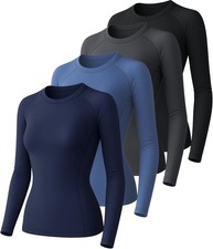4 Pack Long Sleeve Compression Shirts Woman's Underscrub Athletic Workout Und...