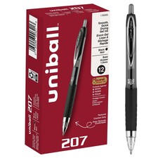 uniball 207 Retractable Gel Pens, Bold Point 1.0mm , Black, 12 Pack