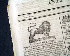 Early 19th Century AFRICAN LION Lower Manhattan Exibit 1803 Illustrated Notice