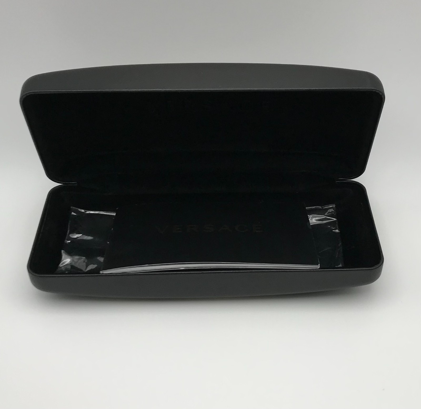 New Authentic Versace Medium Glasses Black Leather Clam Shell Hard case thumbnail 2