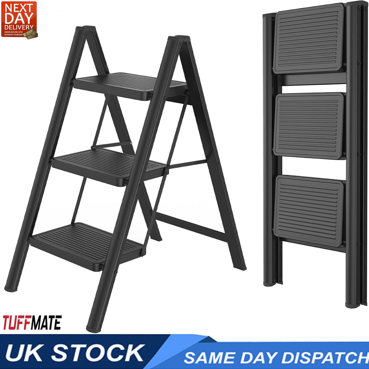 Step Ladder 3 Step 45cm Wide Sturdy and Stable TUFFMATE