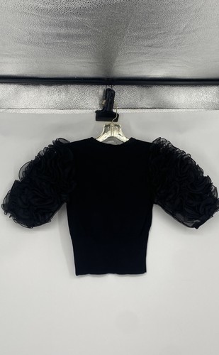 Zara Womens Black Short Sleeve Crew Neck Pullover Blouse Top Size Small - Afbeelding 2 van 6