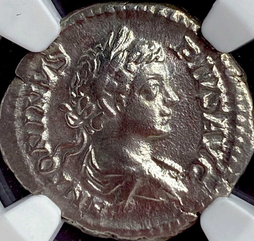Hermosa Moneda Denario Romano Antigua Emperador Caracalla 198-217AD Clasificada NGC Foto 3 de 4