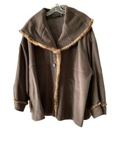 FENDISSIME WOMENS BROWN CASHMERE BLEND GENUINE MINK TRIM JACKET COAT