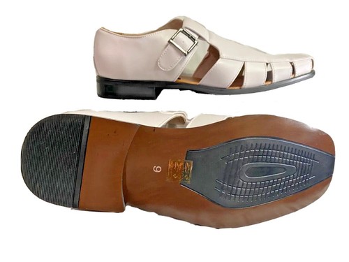 Men's Sandal closed toe ADJUSTABLE buckle Black white Leather casual FISHERMAN - Picture 16 of 17