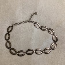 Fossil Silver Hammered Metal Belt Oval Chain Loop Boho Adjustable 31" Vtg 90's