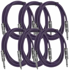 SEISMIC AUDIO New 6 PACK Purple 1/4" TS 6' Patch Cables - Guitar - Instrument