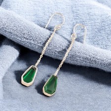 925 Sterling Silver Green Emerald Drop May Birth Womens Gift Earrings