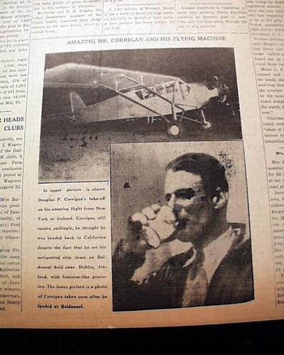 2 journaux DOUGLAS mauvaise voie CORRIGAN vol avion océan transatlantique 1938 - Photo 5/7