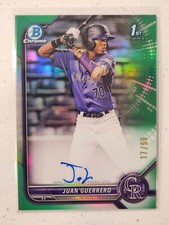 2022 Bowman Chrome Juan Guerrero 1st Green Refractor Auto /99 Parallel...