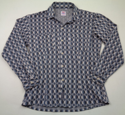 Levis Herren Freizeit Hemd XL Grau Langarm Geometrisch Baumwollmischung Italy