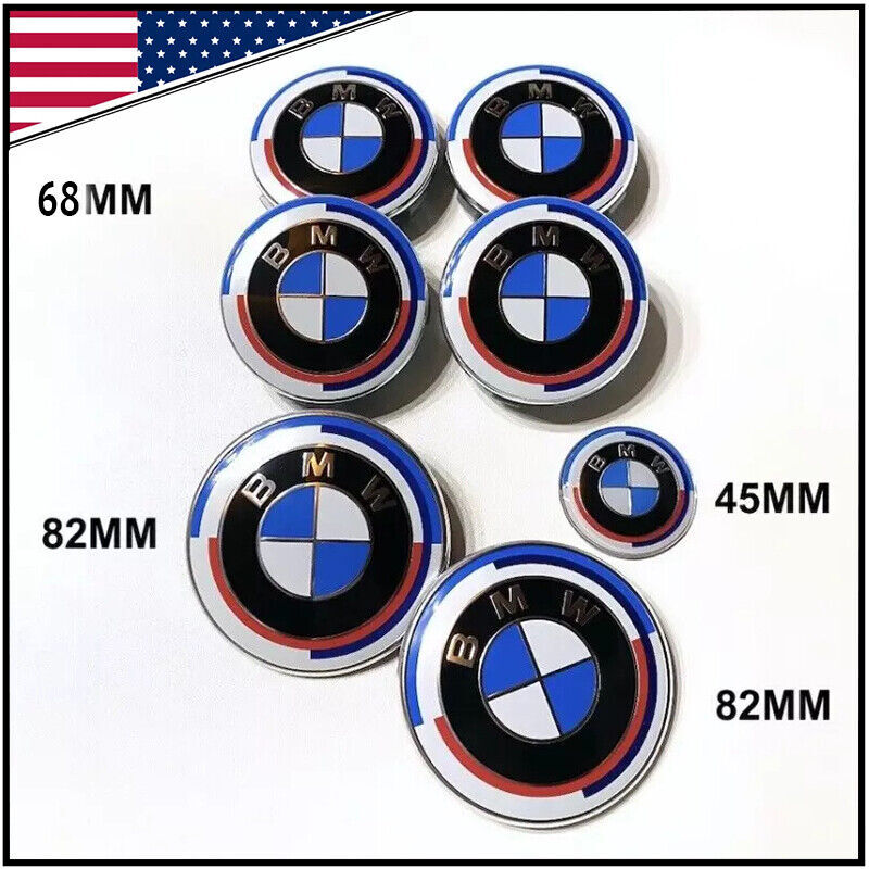 7Pcs 50th Anniversary Wheel Emblem Caps 82mm 68mm 45mm Hub Badges