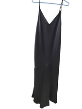 Victoria  s Secret Black Satin Midi Length Slip Night Gown Womens Medium