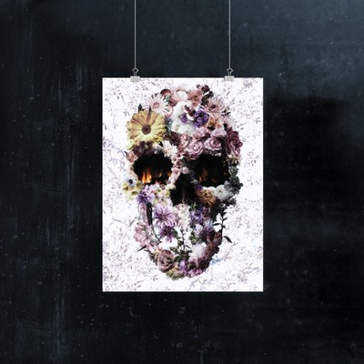 Blooming Skull Art Print , Floral Collage Sugar Skull Wall Art Gift