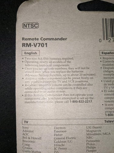 SONY RM-V701 UNIVERSAL 8 Device Remote Commander ~ New Sealed, VINTAGE 1998 - Picture 9 of 11