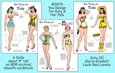 YOU Design for Katy & Her Pals, 6 cardstock dolls/pin-ups 1950s Restored 