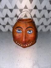 Robert Jackson Pottery Face Pumpkin with Frog Rock Island Illinois 5” 2010