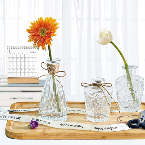 Vintage Glass Bud Vases Small Flower Centerpieces Clear Crystal Bulk Mini Rustic - Picture 3 of 6