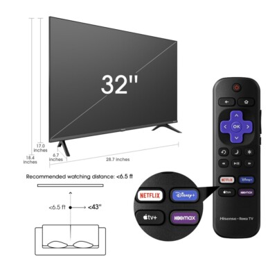 Hisense 32” Class 720P HD LED LCD Roku Smart TV H4030F Series