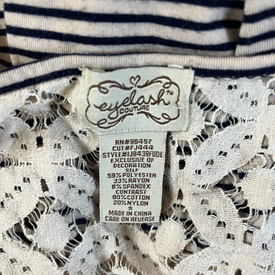 Eyelash Couture Tunic Or Dress Navy Off White Striped Lace Sleeveless Size Small - Image 3 of 4