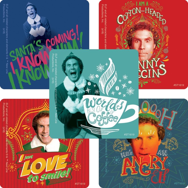 25 Elf Movie Will Ferrell Christmas Stickers, 2.5"x2.5" ea., Party Favors