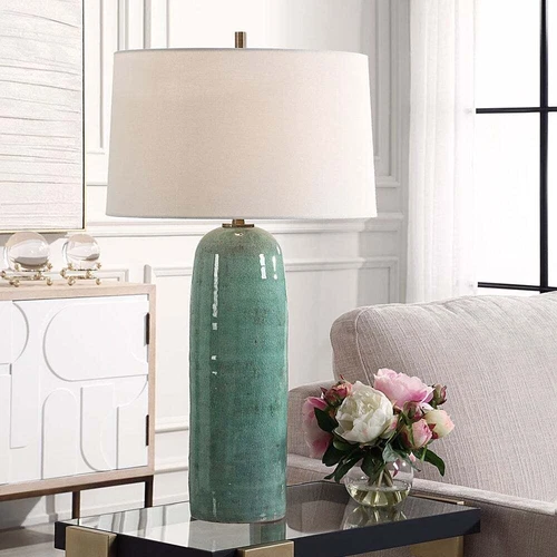 ANDALE TIMELESS TABLE LAMP CRAFTED FROM TEAL GLAZE CERAMIC UTTERMOST 30478 - Picture 1 of 6