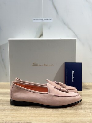 Santoni Mokassin Herren Licht Pink Veloursleder Mann Schuhe Santoni Goodyear 44