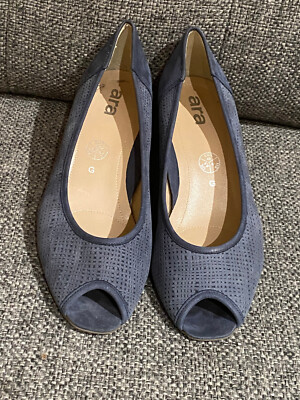 ARA  Blue Textured Nubuck Peep Toe Pumps Shoes - Womens Sz 9