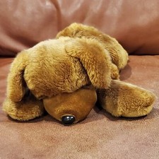 14 inch Brown Dog On Belly Stuffed Animal Plush Toy No Tags