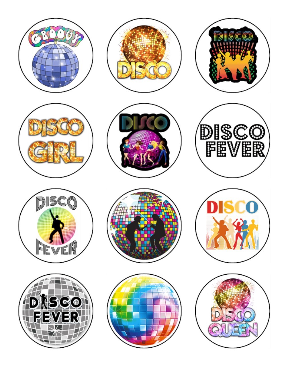 DISCO PARTY THEME Cupcake Toppers Edible Icing Image Cake Decorations
