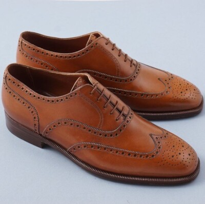 New Handmade Leather Bespoke Shoes for Men Formal Tan Lace Up Oxford Shoes 