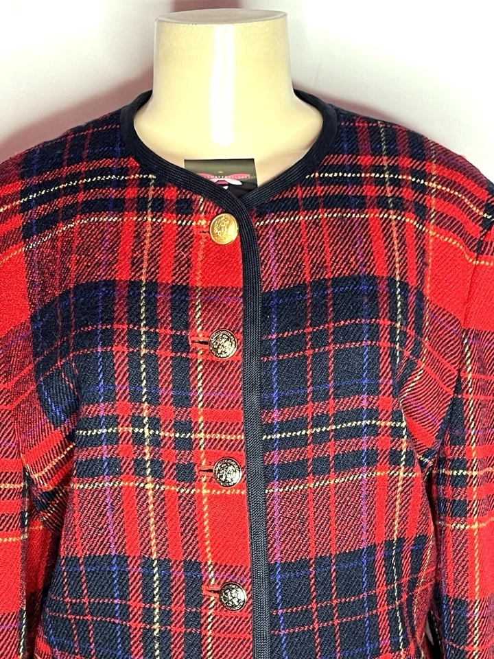 TRAJE FALDA LANA A CUADROS ROJO VINTAGE LIZ CLAIBORNE TALLA 10 Foto 3 de 4