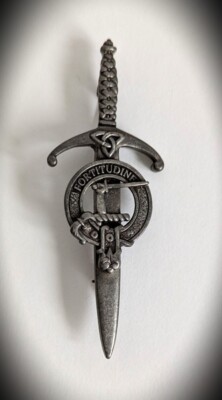 Clan MacRae Schottland Vintage Zinn schottisches Clan Wappen & Motto Kiltpin Abzeichen