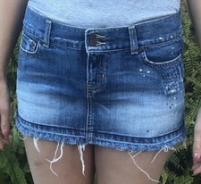 Y2K Abercrombie  Fitch Denim Micro Mini Skirt Low Rise Distressed Sz 4 2000s  