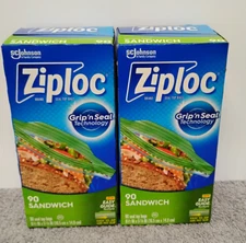 Ziploc Easy Open Tabs 90 Sandwich Bags 6 1/2" x 5 7/8" (2 Pack)