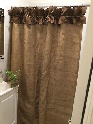Natural Burlap Shower Curtain With Dark, Custom Made Fabric Shower Curtains