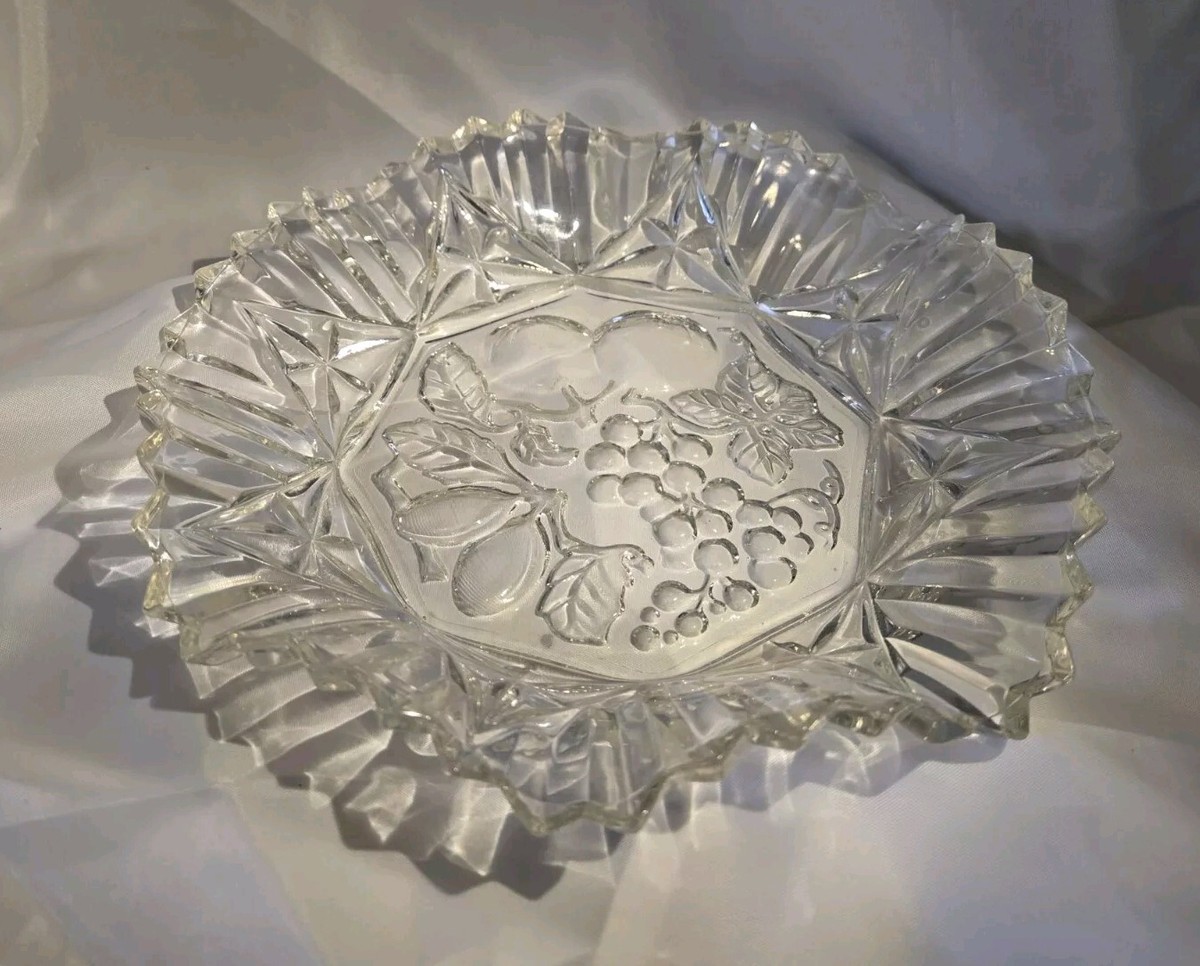 Vintage 1950s Heavy Cut Clear glass Serving Plate Or Shallow Bowl