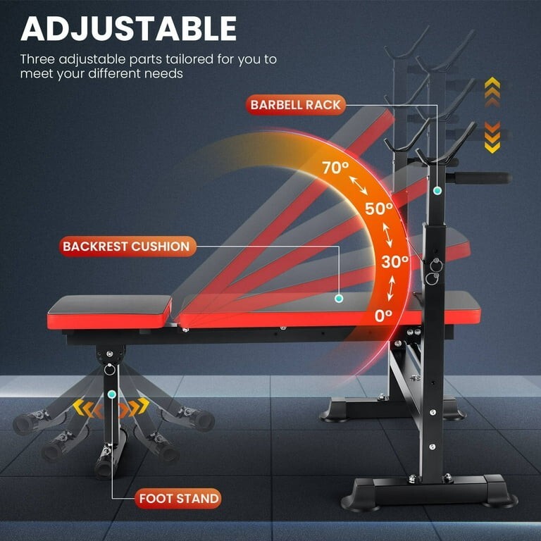 600LBS 4 in 1 Adjustable Weight Bench, Folding Workout Bench Set w ...
