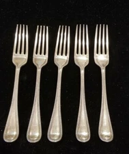 5 Mappin & Webb  6 7/8" Forks w monogram or Family Crest ? Hand w Fleur de lis ?