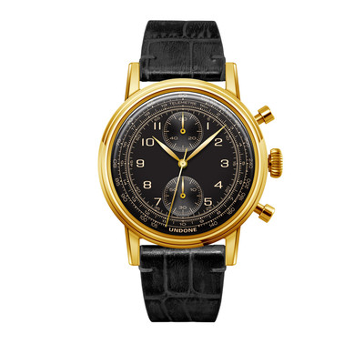 Undone Urban Chrono Hybrid Quarz Mechanisch Stahl Gold Schwarz Leder Herrenuhr