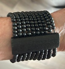 Wood Bead Fashion Bracelet Black Stretchy Multi Layered 2.25"W Excellent