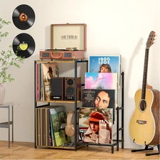 Record Player Stand 4-Tier Vinyl Storage Holder Rack Wooden Display Table Album