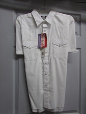 VINTAGE WRANGLER WESTERN WHITE STRIPED PEARL SNAP MEN'S SHORT SLEEVE SHIRT XL