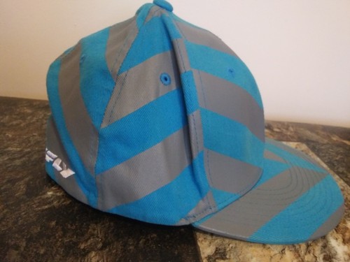 Fly Racing Fat Stripe Baseball Hat Blue & Gray L-XL Flexfit - Picture 3 of 10