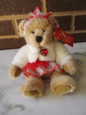 Russ Tootsie Valentine Bear Plush 8"  Heart Outfit/Rhinestone Red Heart Necklace