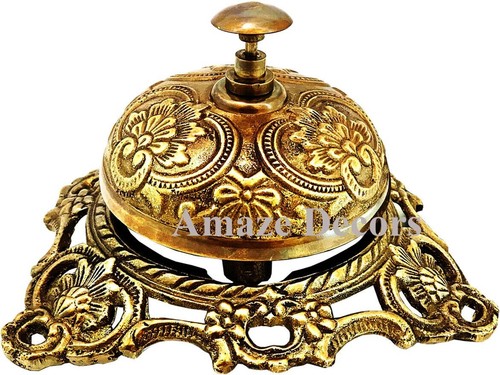 Vintage Solid Brass Ornate Table Bell Vintage Desk Decorative Office/Hotel Decor - Afbeelding 1 van 4