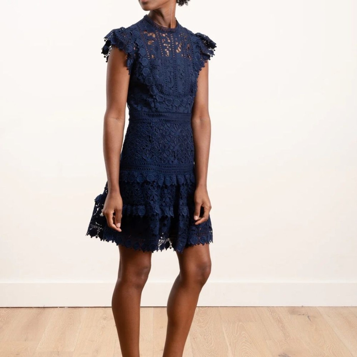 scallop lace dress Scallop Lace Insert Wool Cocktail Dress Black – Roland Mouret main image 0