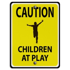 Vertical Metal Sign Caution Children at Play Weatherproof Street